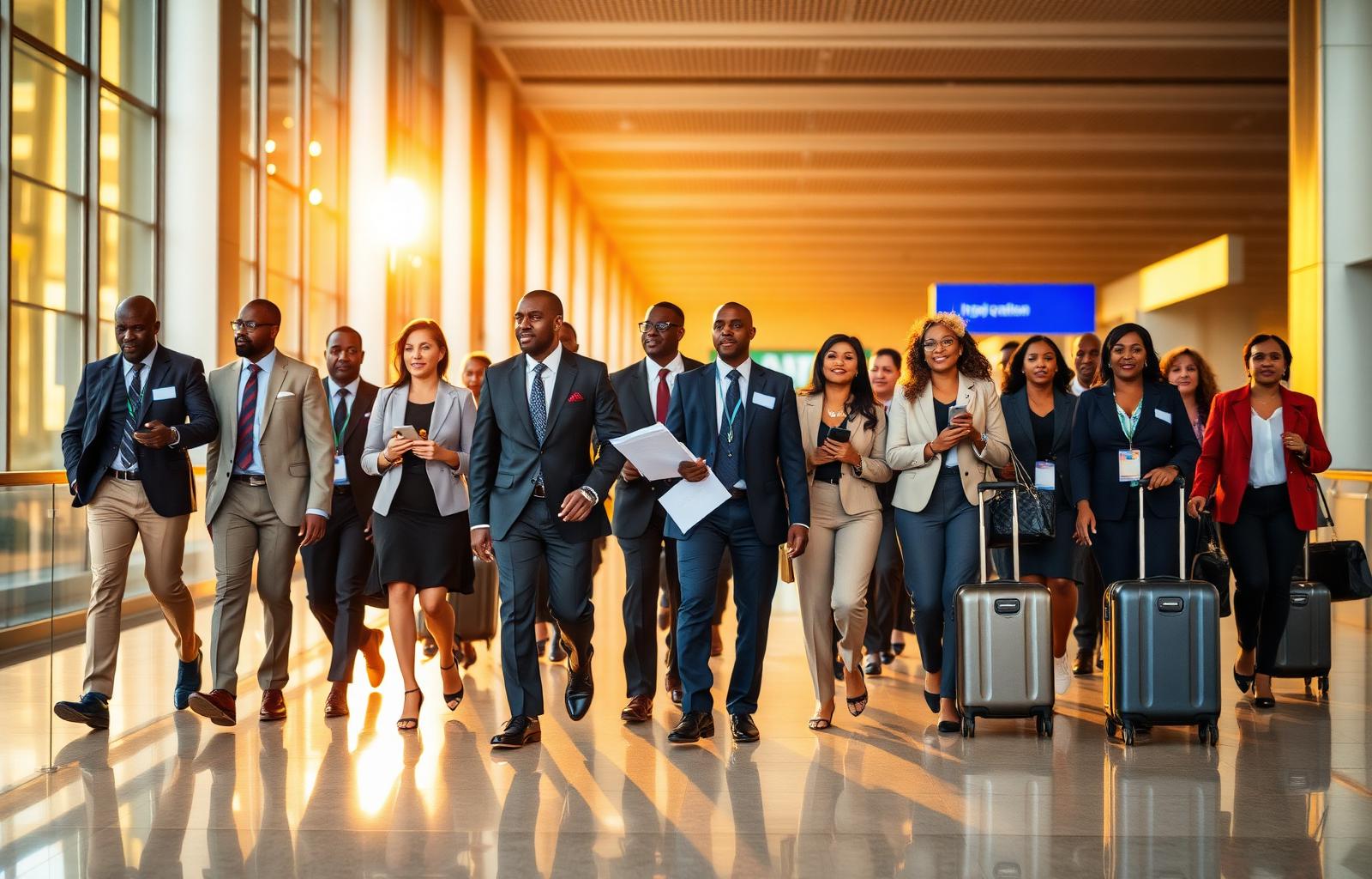 Business delegation stepping off a coach in Nairobi
