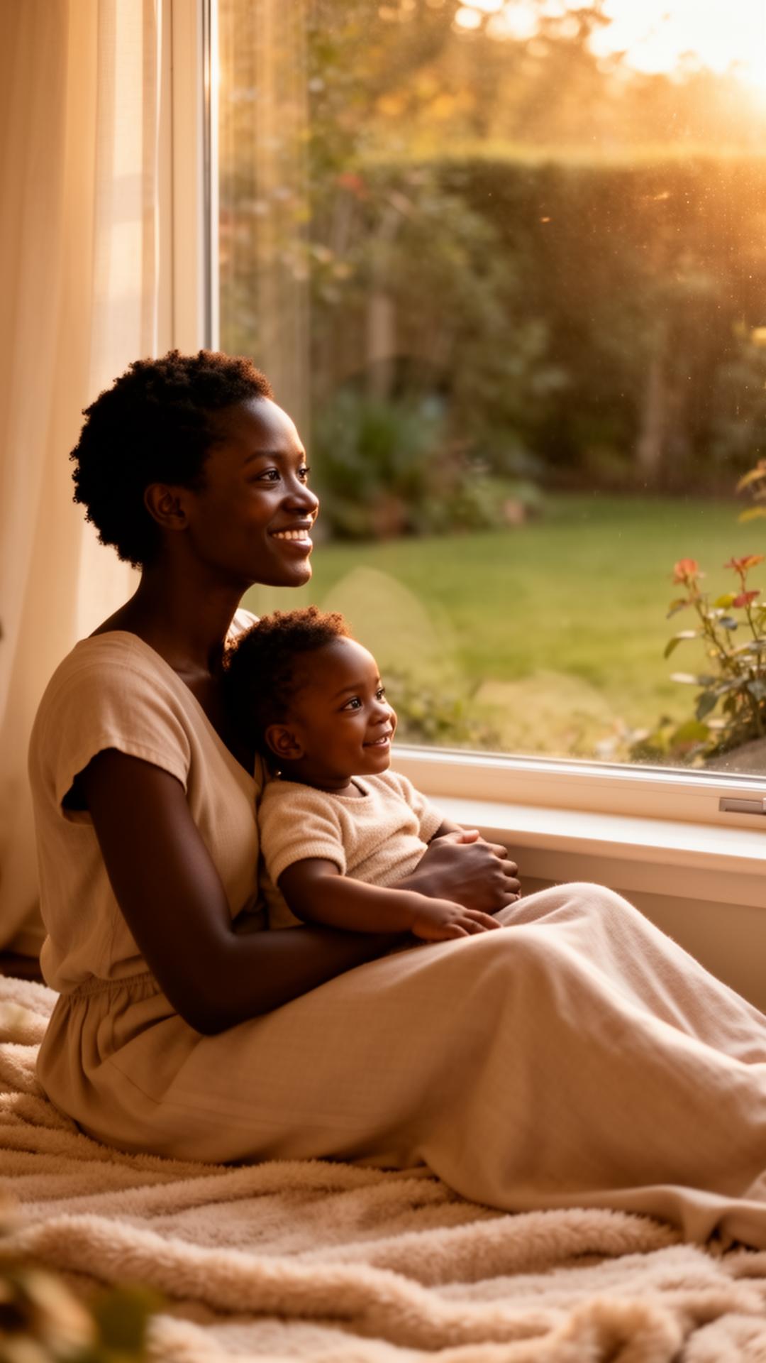 A parent and child walking quietly at golden hour